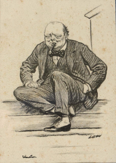 Appraisal: AFTER DAVID LOWA caricature of Winston Churchill monochrome print x