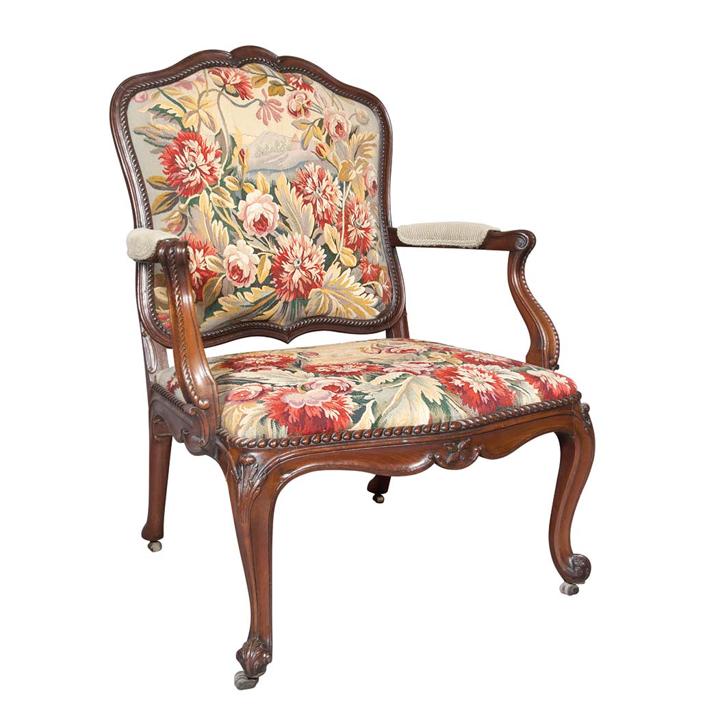 Appraisal: George II Style Mahogany and Beechwood Library Armchair Partially composed