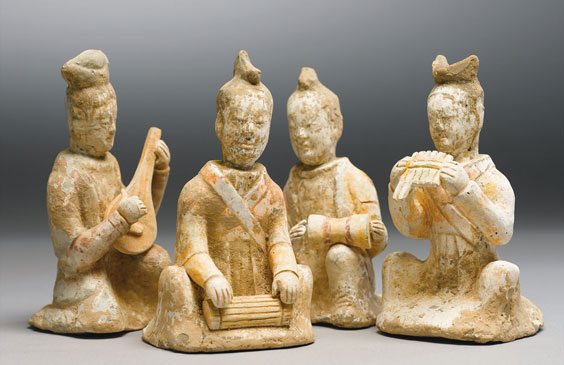 Appraisal: SET OF SUI EARLY TANG POTTERY MUSICIANS Set of four