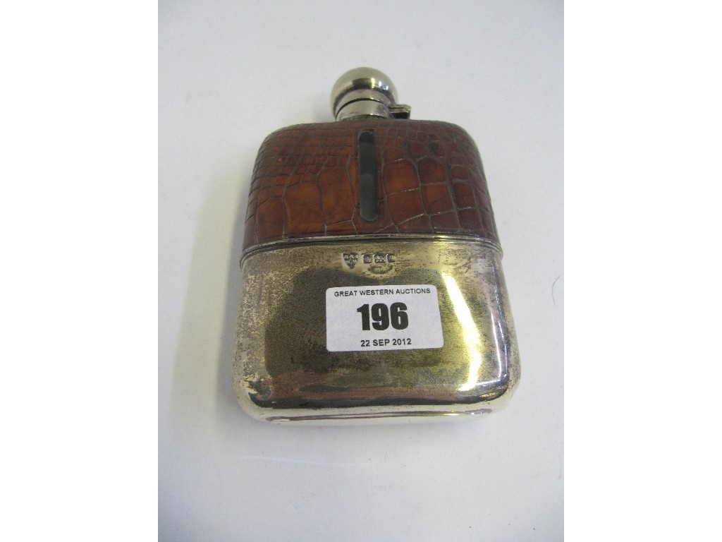 Appraisal: A leather mounted silver and glass spirit flask Sheffield