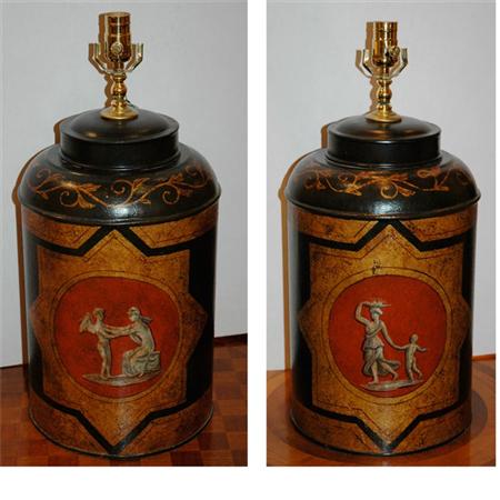 Appraisal: Pair of Tole Canister Lamps Estimate -