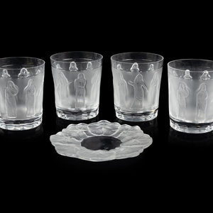 Appraisal: A Set of Four Lalique Femmes Tumblers and a Lalique