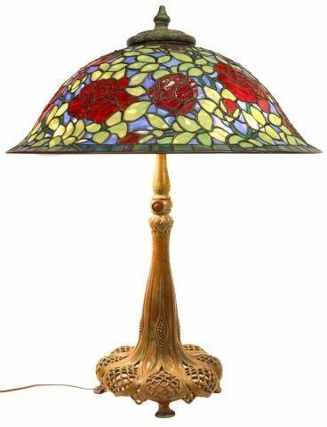 Appraisal: American Tiffany style table lamp attributed by consignor to Bendheim