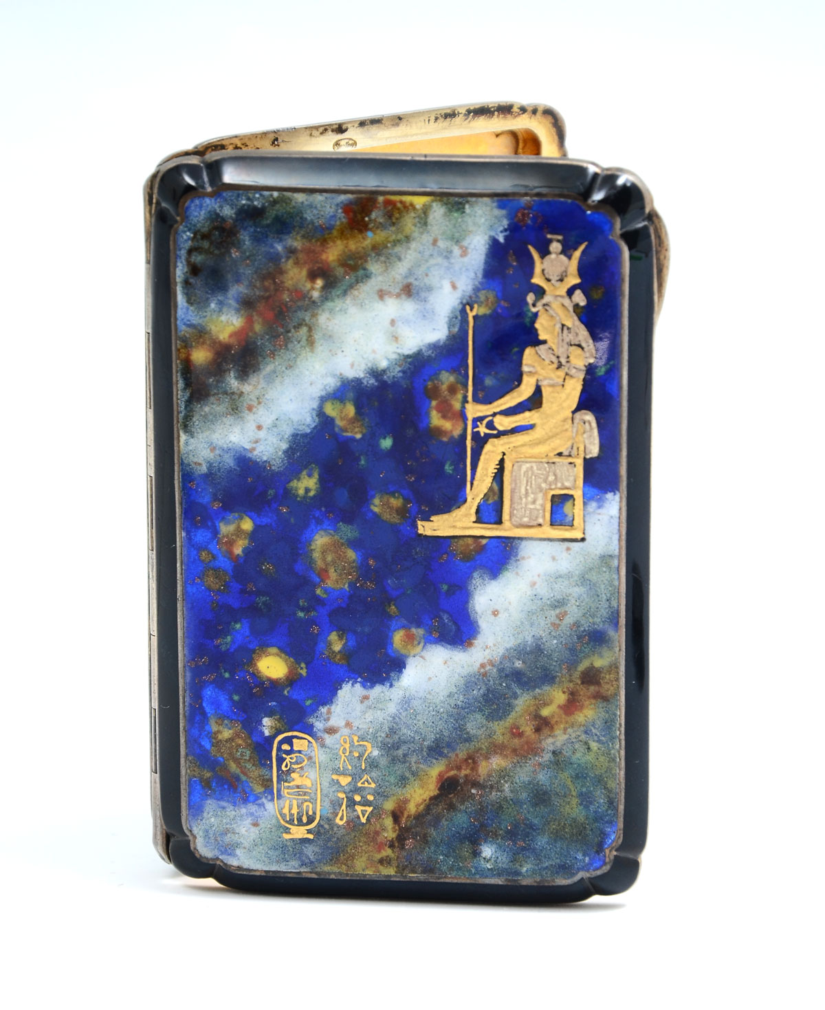 Appraisal: ENAMELED EGYPTIAN STERLING CARD CASE Egyptian enameled Sterling silver card