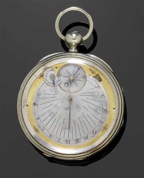 Appraisal: POCKET WATCH WITH COMPASS AND SUN DIAL ca Metal Enamelled