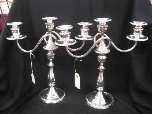 Appraisal: Pair of Sterling Silver Candelabra triple sconce '' tall weighted