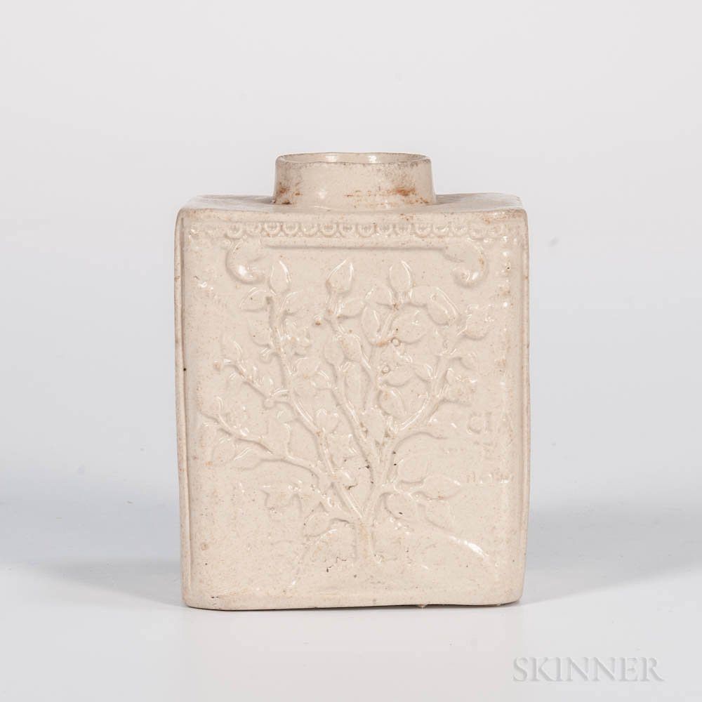 Appraisal: Staffordshire White Salt-glazed Stoneware Tea Canister Staffordshire White Salt-glazed Stoneware