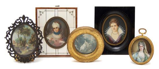 Appraisal: Group of Five Portrait Miniatures of various forms and sizes