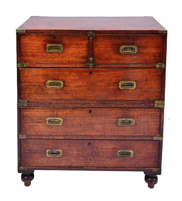 Appraisal: A VICTORIAN BRASS BOUND TEAK CAMPAIGN CHEST constructed in two