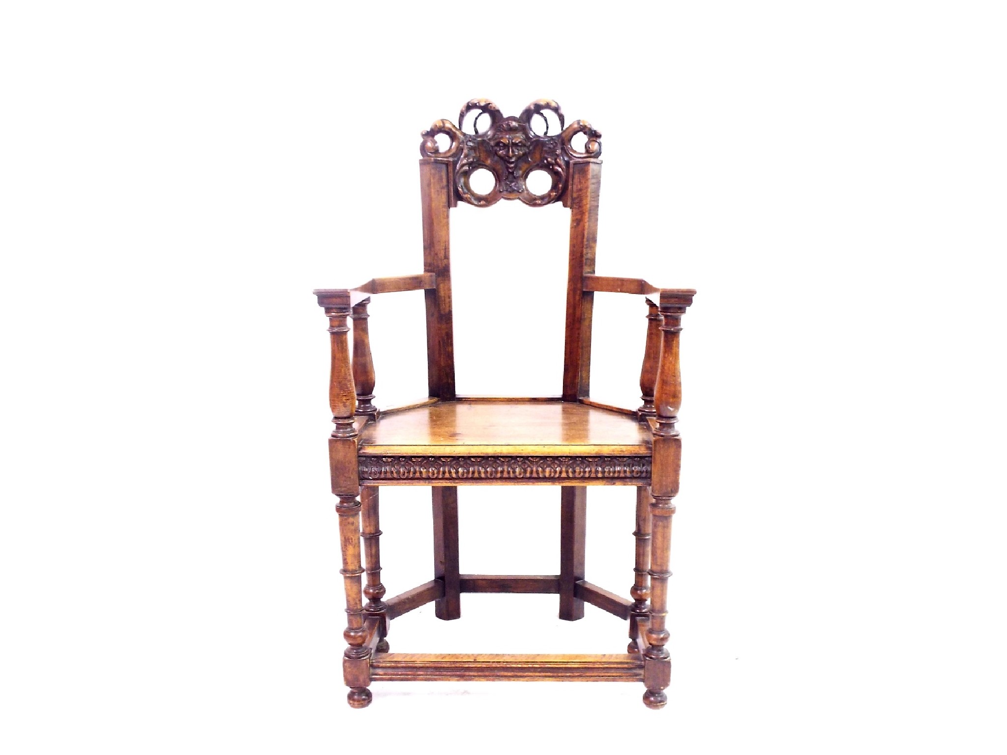 Appraisal: French late th century style walnut Caqueteuse open armchair the