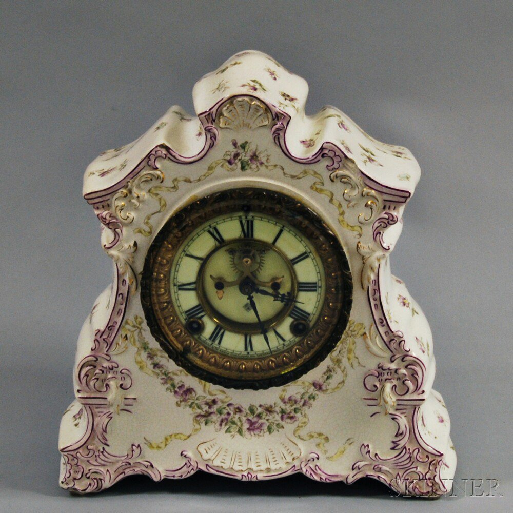 Appraisal: Ceramic Ansonia Mantel Clock th th century the ceramic case