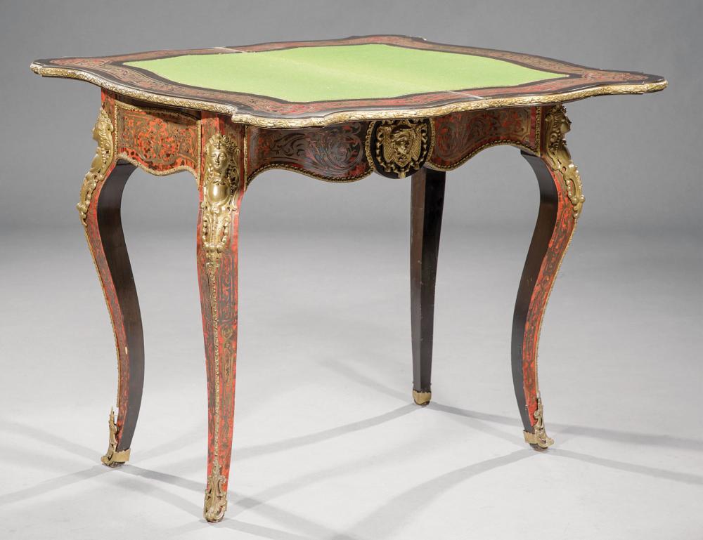 Appraisal: Louis XV-Style Boullework and Bronze-Mounted Games Table th c serpentine