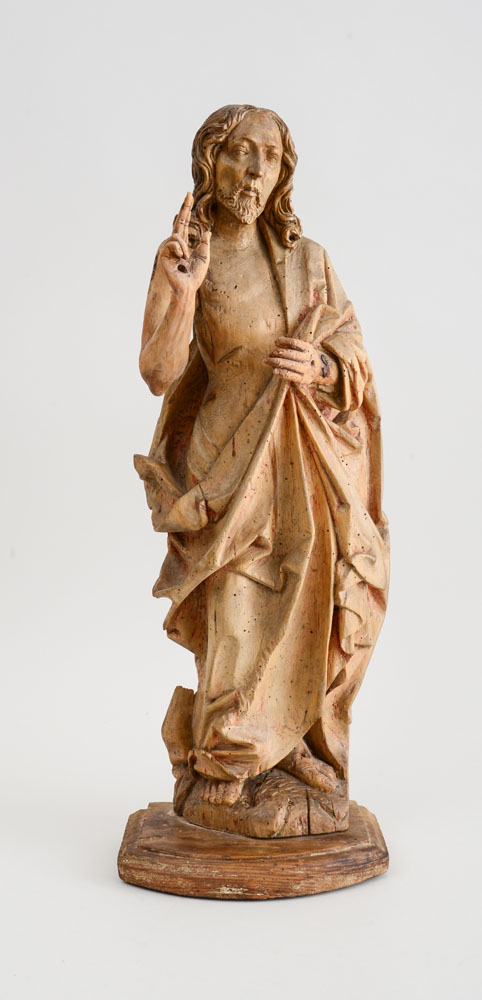 Appraisal: GERMAN RENAISSANCE CARVED WOOD WALL FIGURE OF CHRIST RESURRECTED Modeled