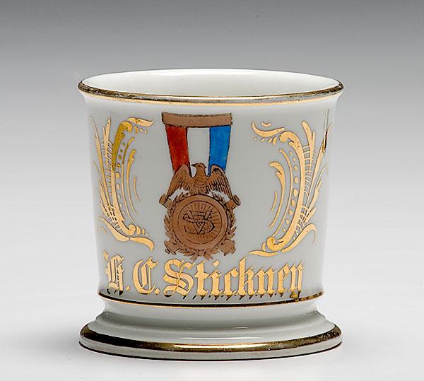 Appraisal: SONS OF VETERANS CIVIL WAR SHAVING MUG porcelain with polychrome