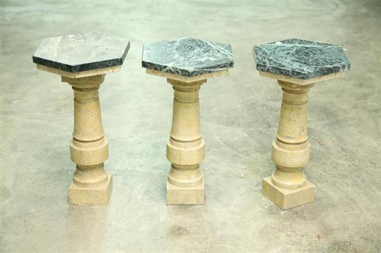 Appraisal: THREE MARBLE STANDS With marble bases All are approx h