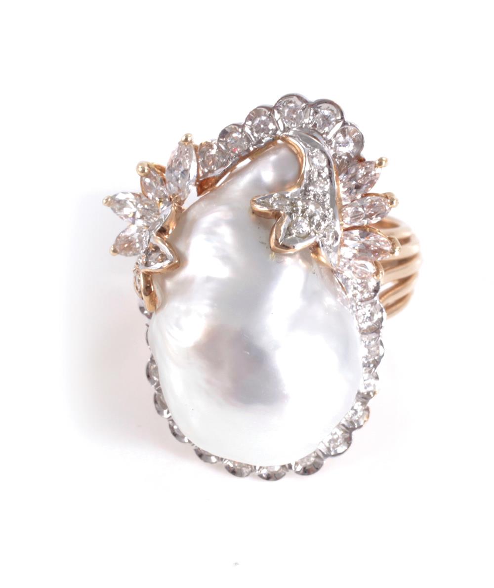 Appraisal: South Sea Baroque pearl and diamond ring approx x mm