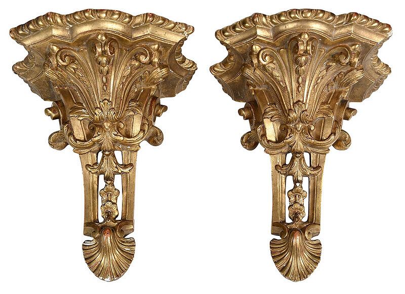 Appraisal: Pair of Louis XV Style Gilt Wall Brackets Continental late