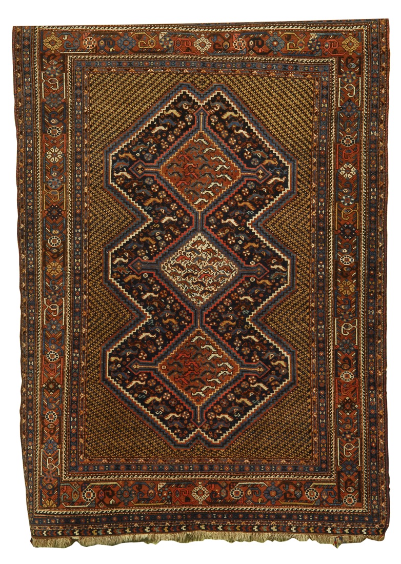 Appraisal: ORIENTAL RUG QASHQAI ' x ' Three linked medallions of