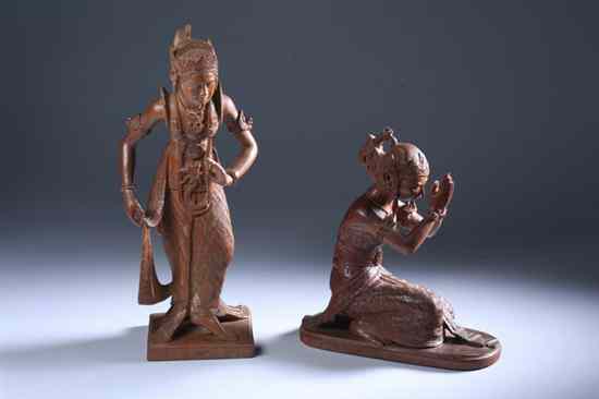 Appraisal: TWO INDONESIAN WOOD FIGURES OF FEMALE DANCERS - in in