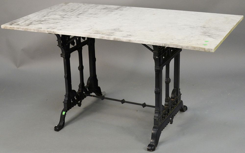 Appraisal: Iron base table with rectangle marble top ht in top