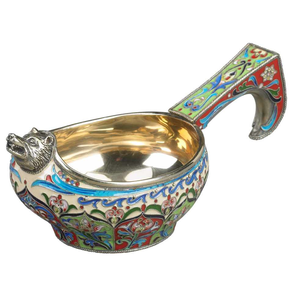 Appraisal: Russian Silver and Cloisonn Enamel Kovsh bearing marks for Moscow