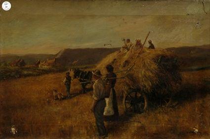 Appraisal: British School Bringing in the Hay Oil on canvas signed