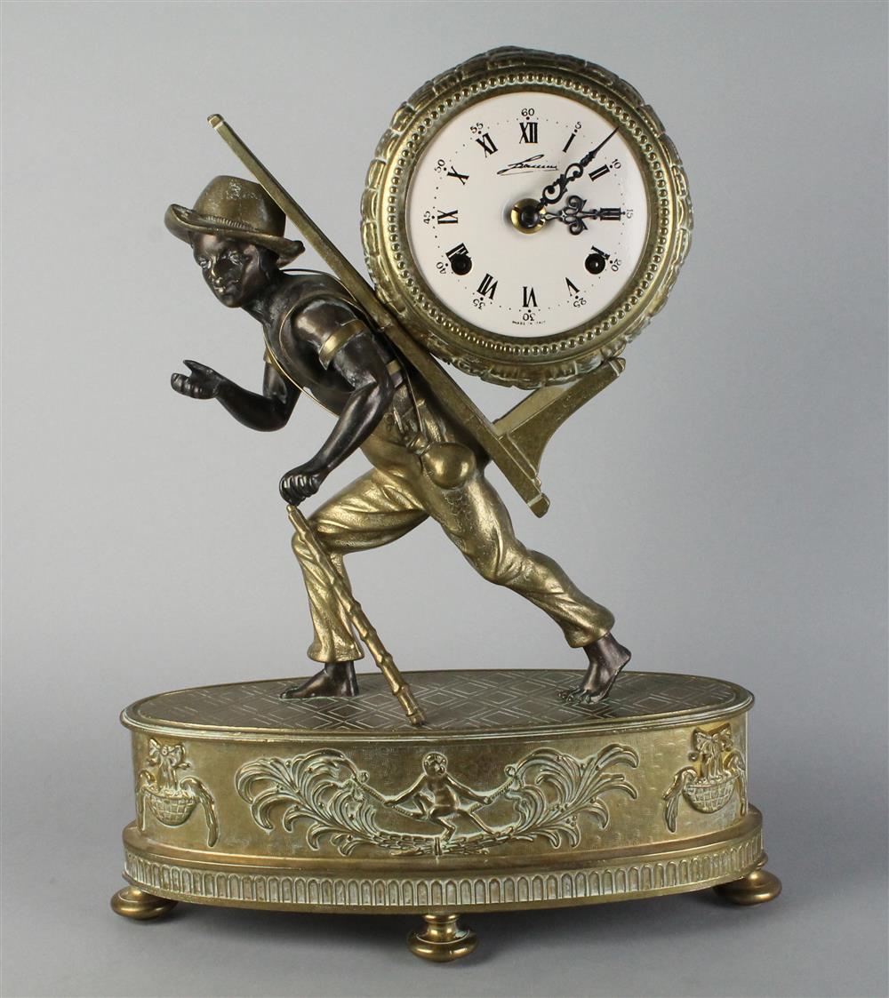 Appraisal: TH C DIRECTOIRE STYLE ITALIAN CLOCK OF SLAVE CARRYING BALE