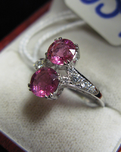 Appraisal: PINK TOURMALINE DIAMOND AND EIGHTEEN KARAT WHITE GOLD RING set