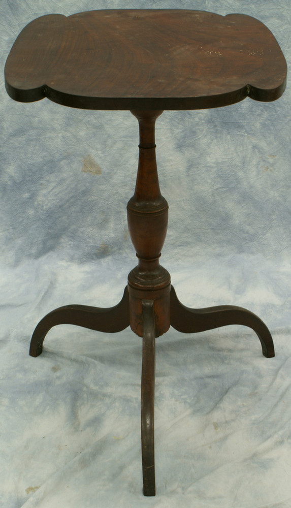 Appraisal: Figured maple and mahogany tilt top candlestand catch damaged h