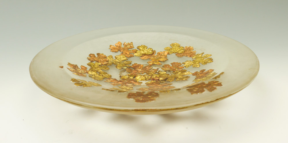 Appraisal: MAD RIVER ART GLASS BOWL Riverbed motif with gilt decorated