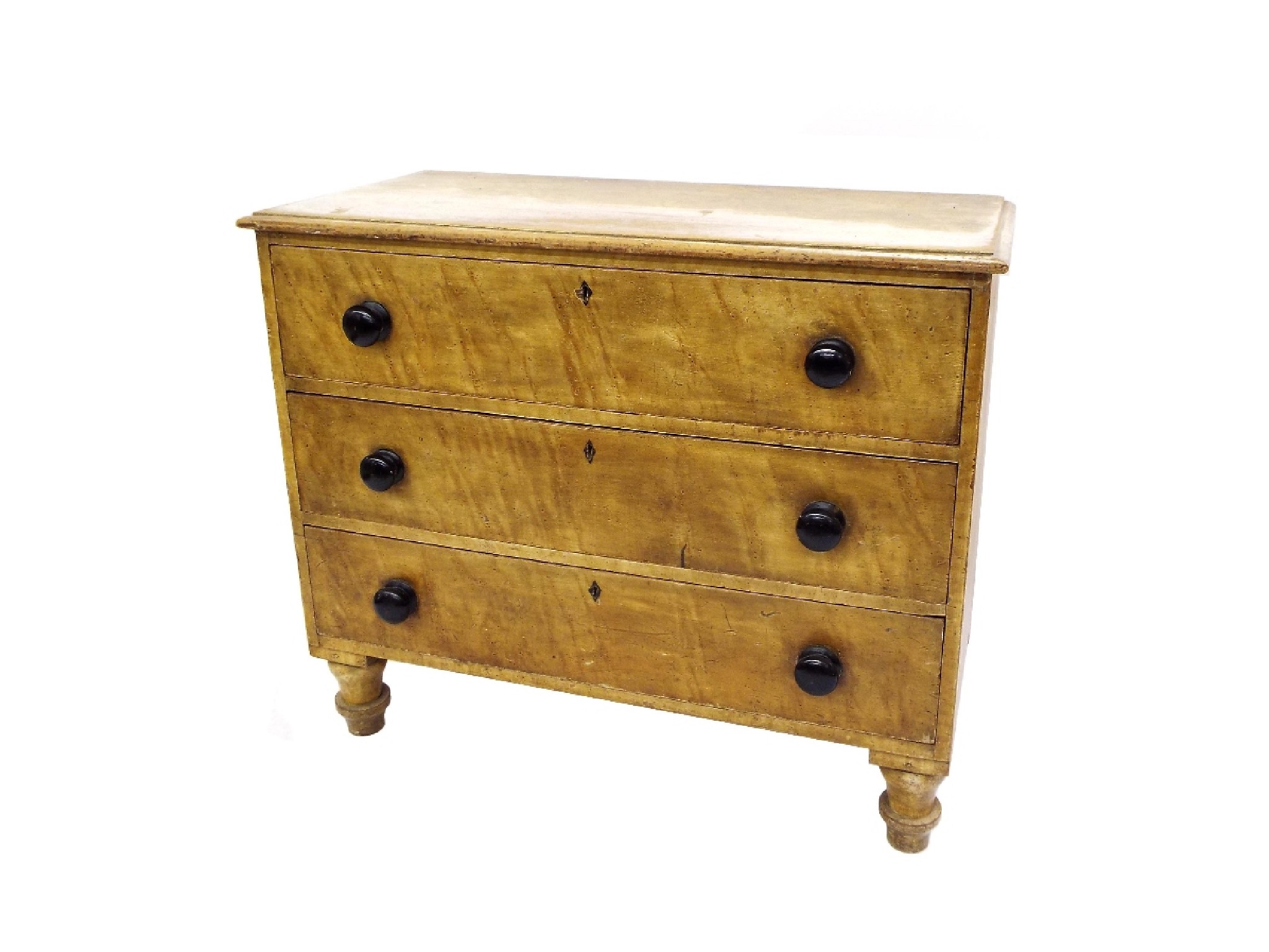 Appraisal: th century painted pine chest of three drawers upon turned