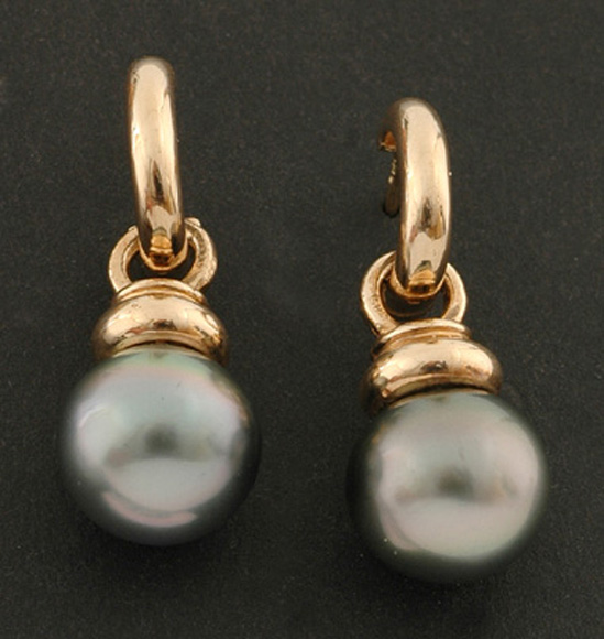 Appraisal: A pair of Tahitian pearl earrings The round pearls of