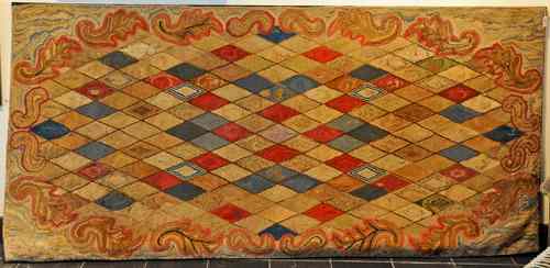 Appraisal: Very large American hooked rug late th c with geometric