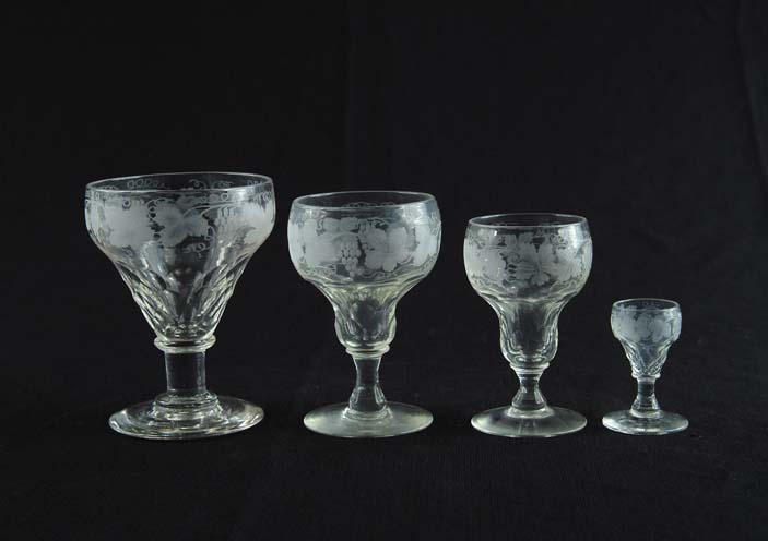 Appraisal: PIECES OF ETCHED CUT STEMWARE Beautiful stemware has faceted stem