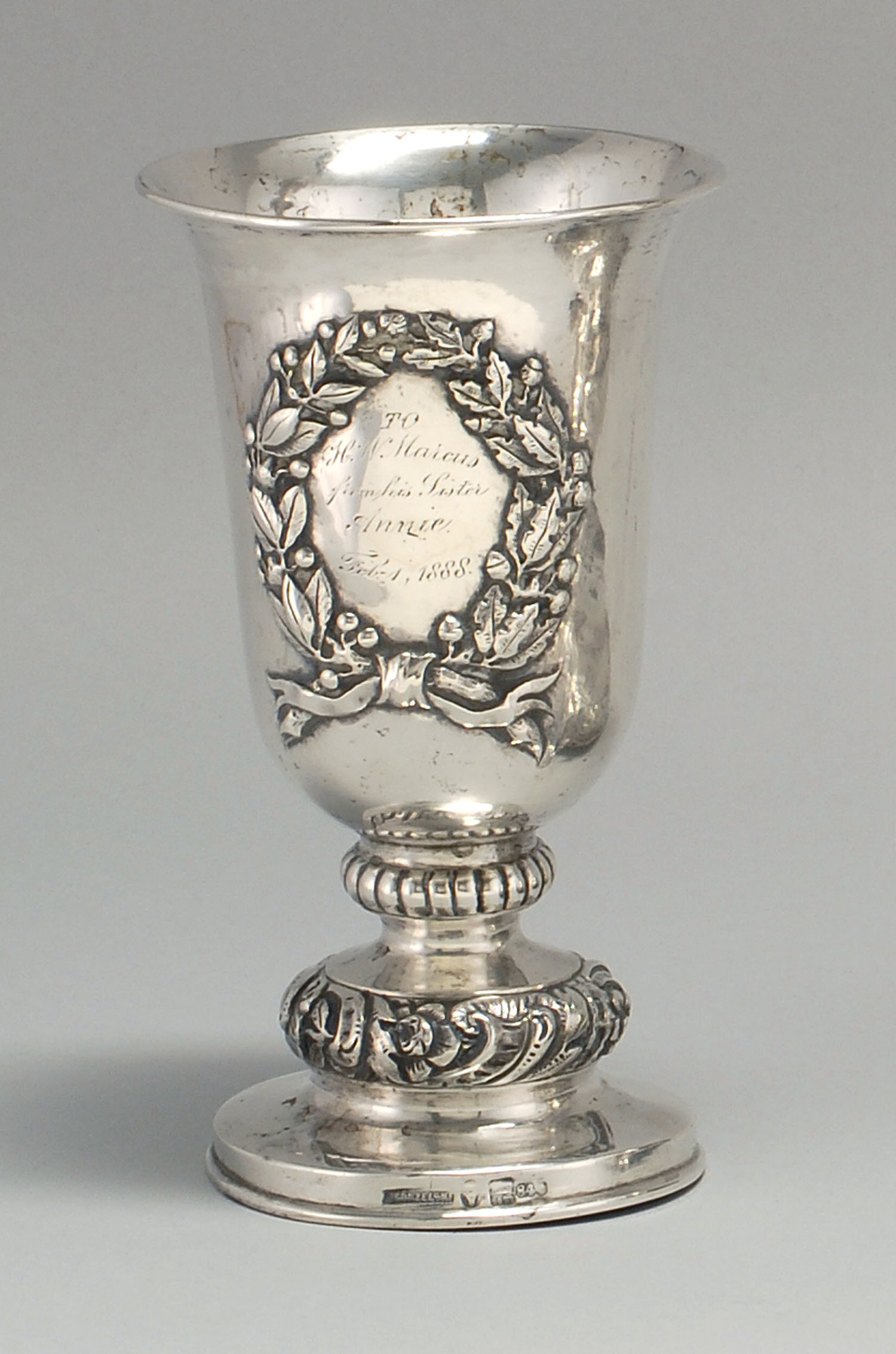 Appraisal: RUSSIAN FINE SILVER GOBLET th CenturyWith applied laurel wreath and