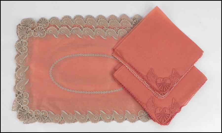 Appraisal: SIX MARGHAB PLACEMATS AND SIX MARGHAB NAPKINS Shell pattern embroidery