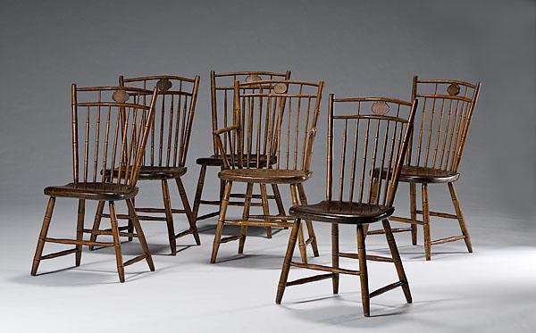 Appraisal: SET OF SIX WINDSOR CHAIRS mid- th century one arm