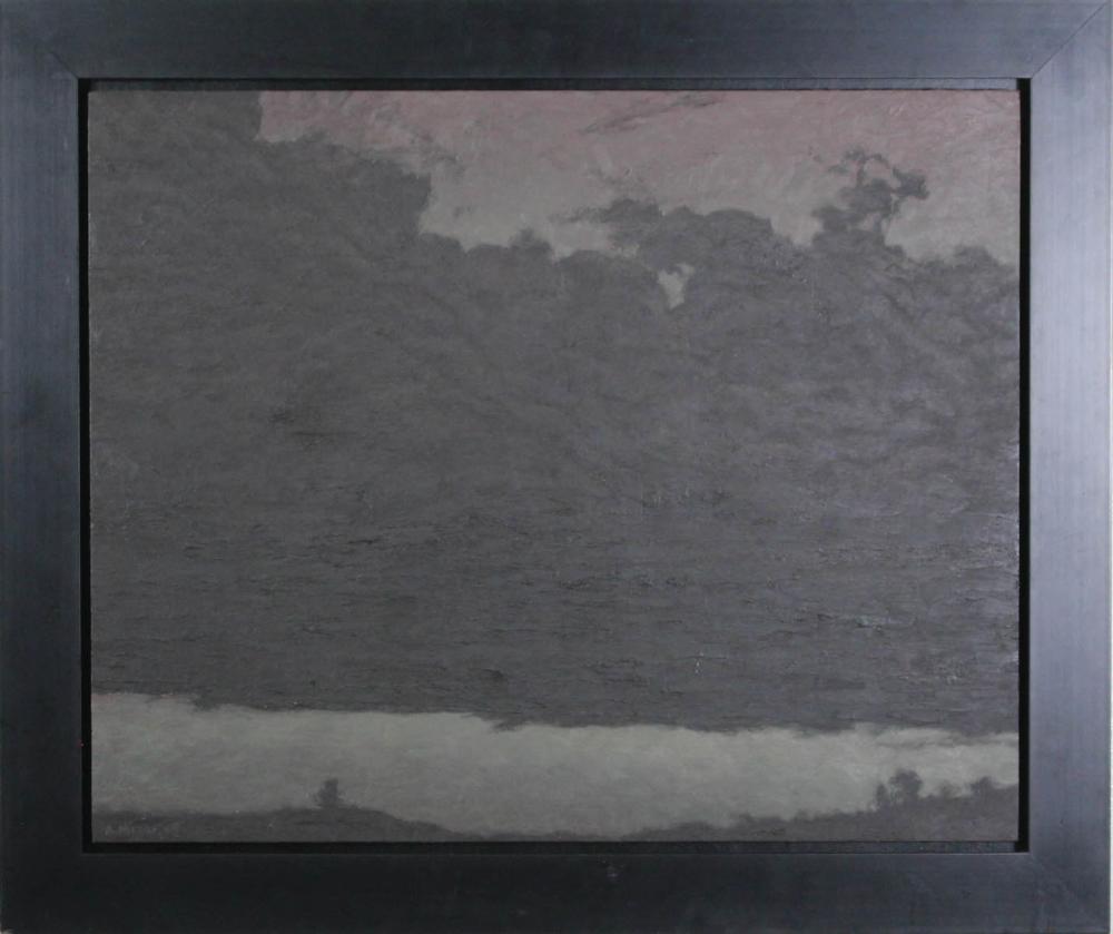 Appraisal: A MITRI OIL ON BOARD landscape at dusk with dark