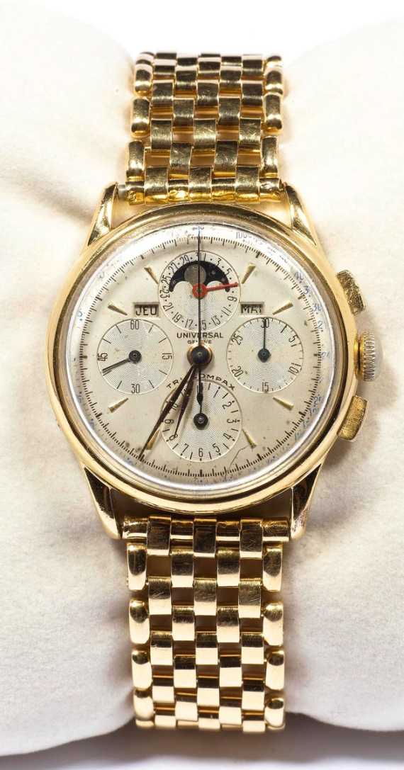 Appraisal: GENTLEMAN'S WRISTWATCH CHRONOGRAPH UNIVERSAL TRI-COMPAX MOON PHASE s Steel partially