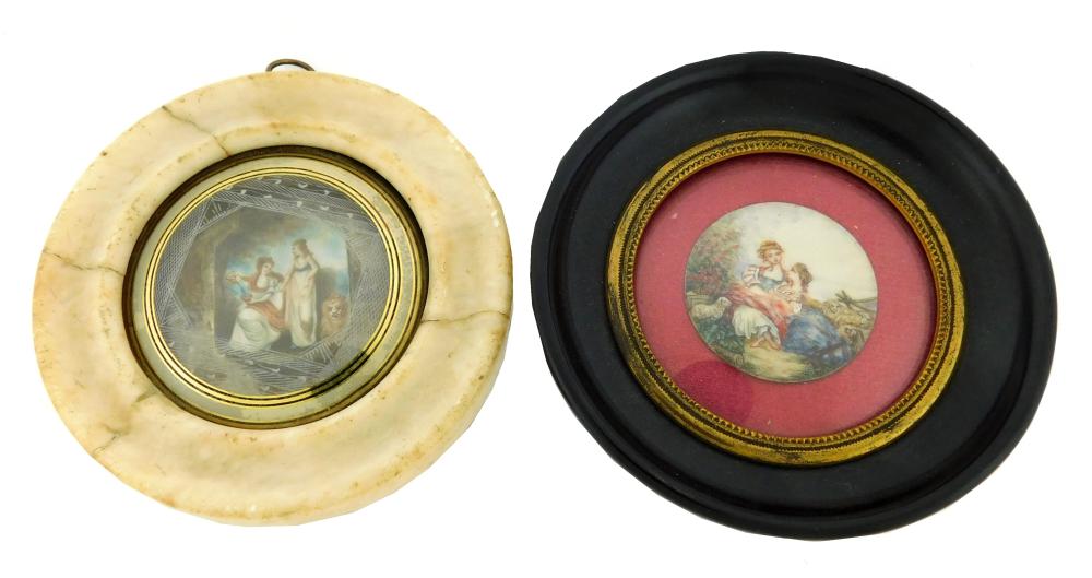 Appraisal: MINIATURE Two vignettes one round support with woman child and