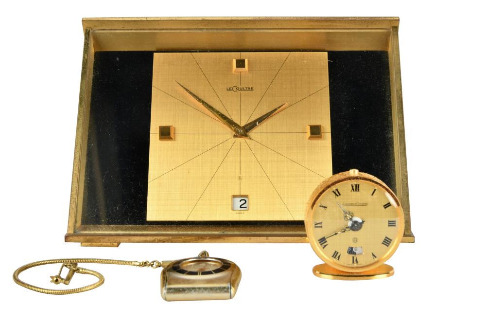 Appraisal: THREE LE COULTRE CLOCKSthe first desk clock with calender signed