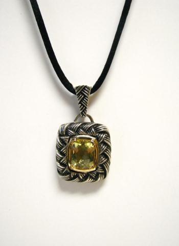 Appraisal: K Yellow Gold and Sterling Silver Green Quartz Pendant on