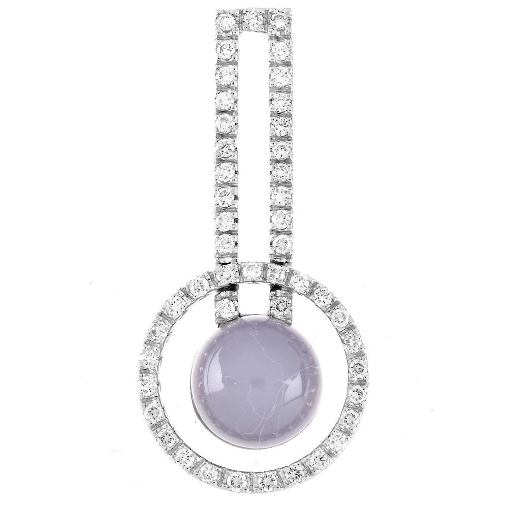 Appraisal: Italian Moonstone Diamond and K Gold Pendant Vintage Cabochon Round