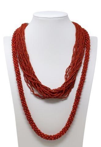 Appraisal: lot of Coral beaded necklaces including twenty-strand necklace with silver-tone