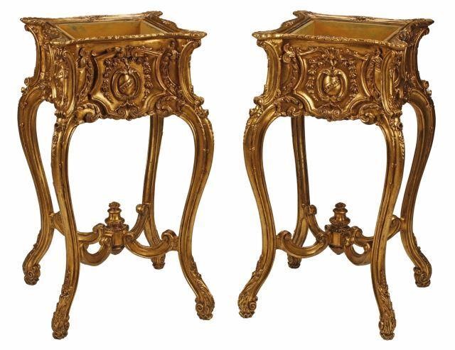 Appraisal: pair Italian Louis XV style carved giltwood planters with liners