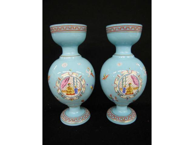 Appraisal: Pair of French Victorian Art Glass Vases Chinese enameled decoration