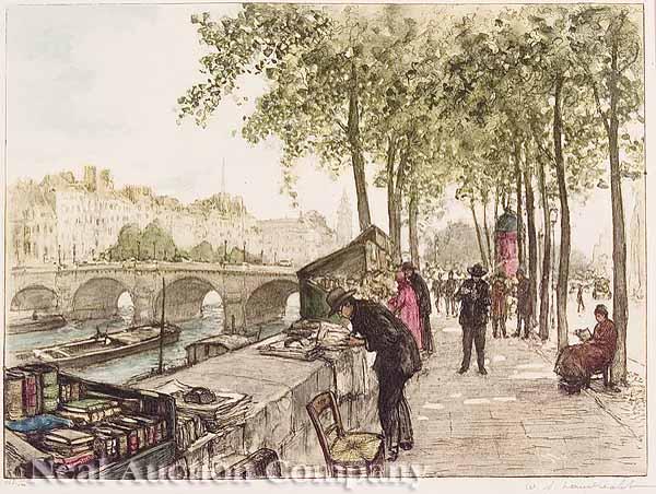 Appraisal: William Alphonse Lambrecht French b Booksellers' Stalls on the Quai