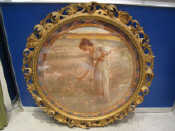 Appraisal: Two circular Victorian prints of young ladies in carved gilt