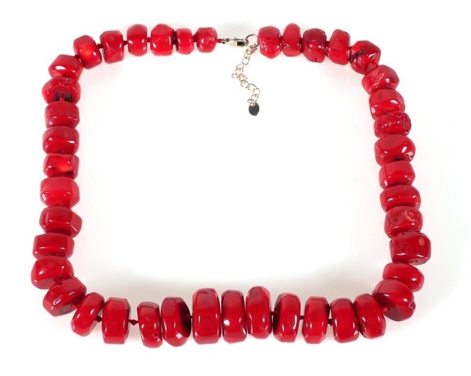 Appraisal: LUCAS LAMETH RED CORAL STERLING NECKLACEDesigner Lucas Lameth polished red