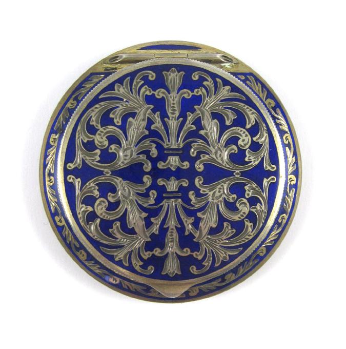 Appraisal: AUSTRIAN SILVER AND ENAMEL COMPACT The cobalt blue enamel compact